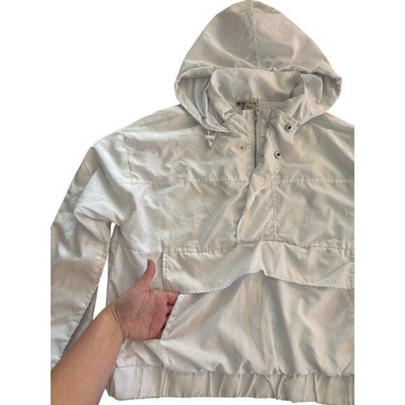Forever 21 White Cropped Windbreaker Pullover Hooded Jacket Women’s Small - Picture 4 of 10